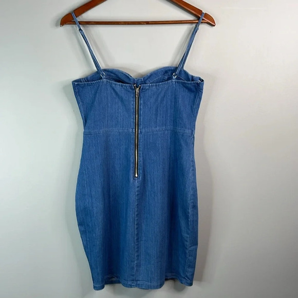 HAUTE MONDE Blue Denim Mini Dress Boustier Corset Stretch Adjustable Straps L - Picture 7 of 12